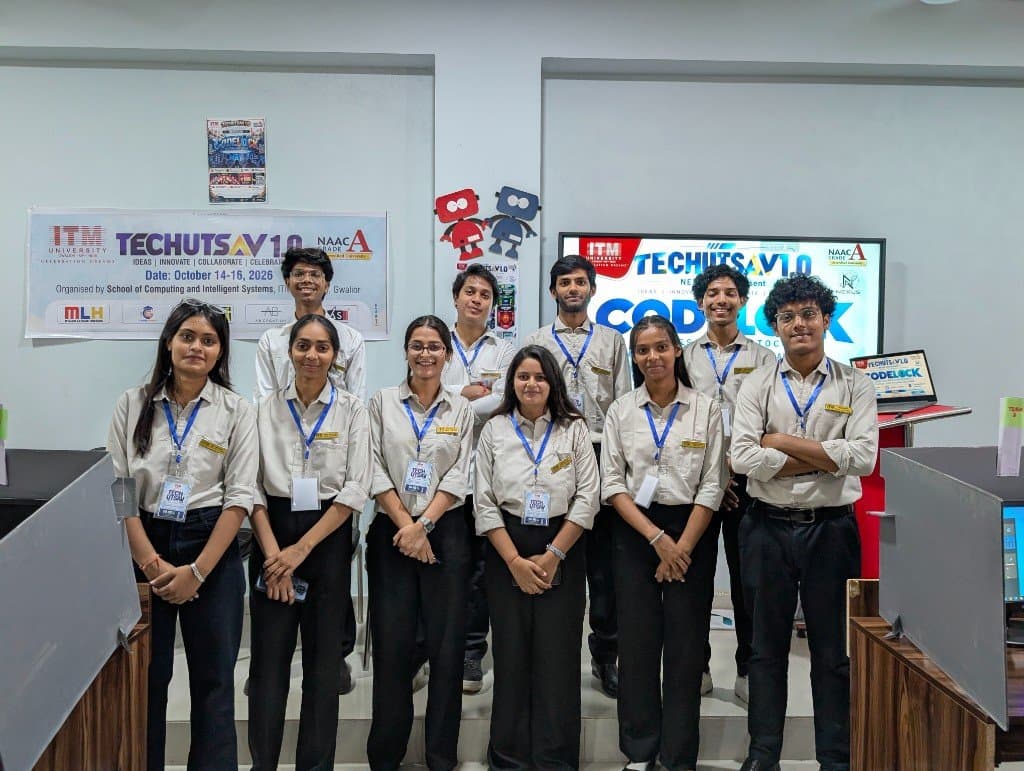 CodeLock organisers in front of the TechUtsav banner and the CodeLock screen.